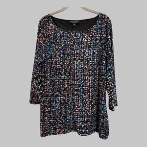 Cable & Gauge Women’s Abstract Artsy Stretchy Lined Office Top Shirt Size PXL